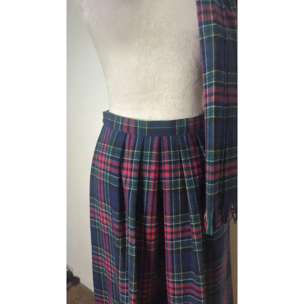 VTG 1970's Pendleton Allison Tartan Virgin Wool Skirt & Scarf Small
